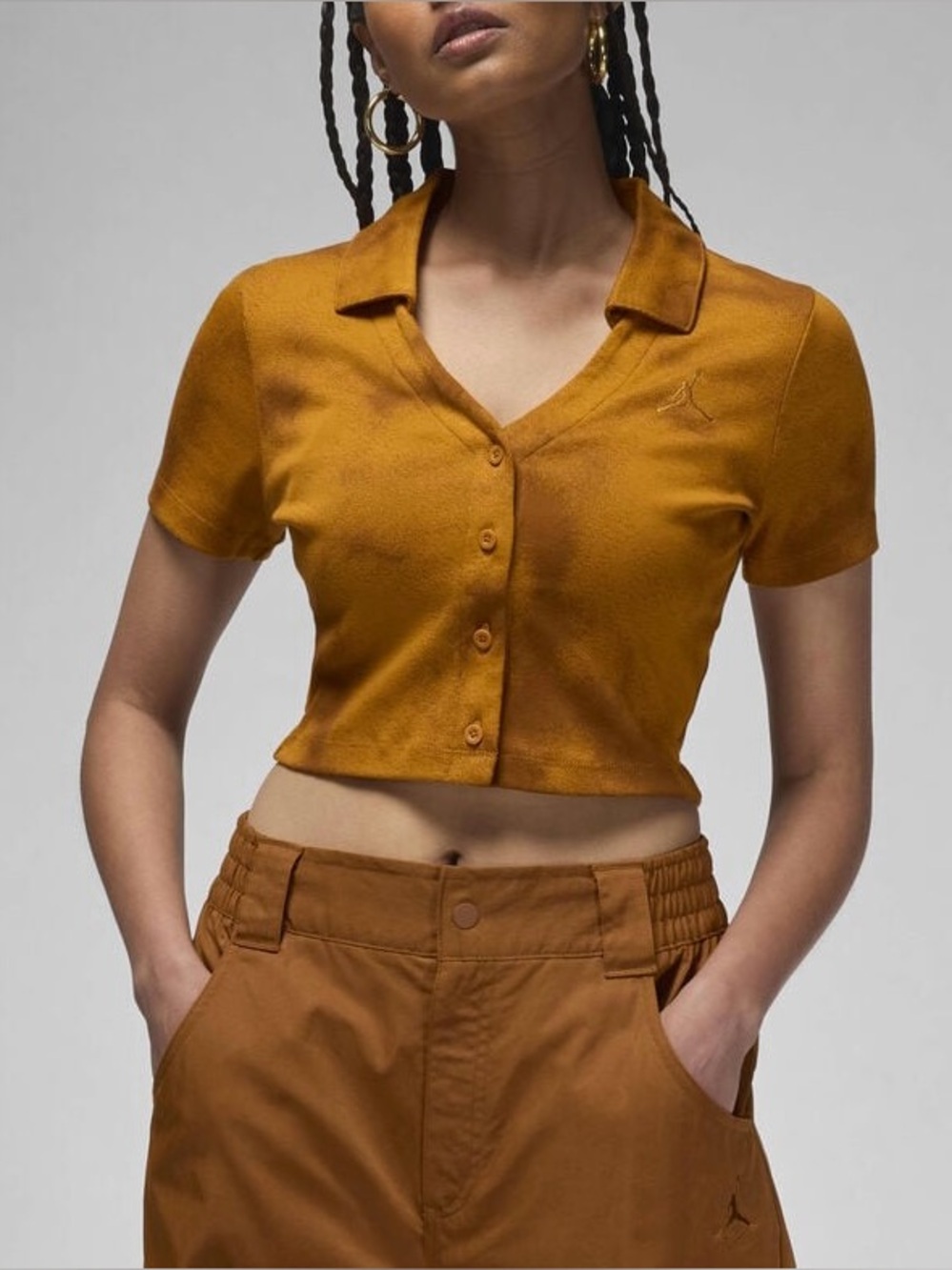 NWT Nike Jordan Women's Knit Short-Sleeve Crop Top Slim Fit Caramel Small